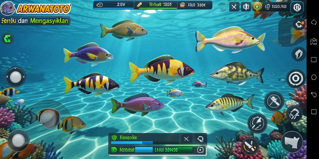 Gameplay seru menembak ikan dalam ARWANATOTO.