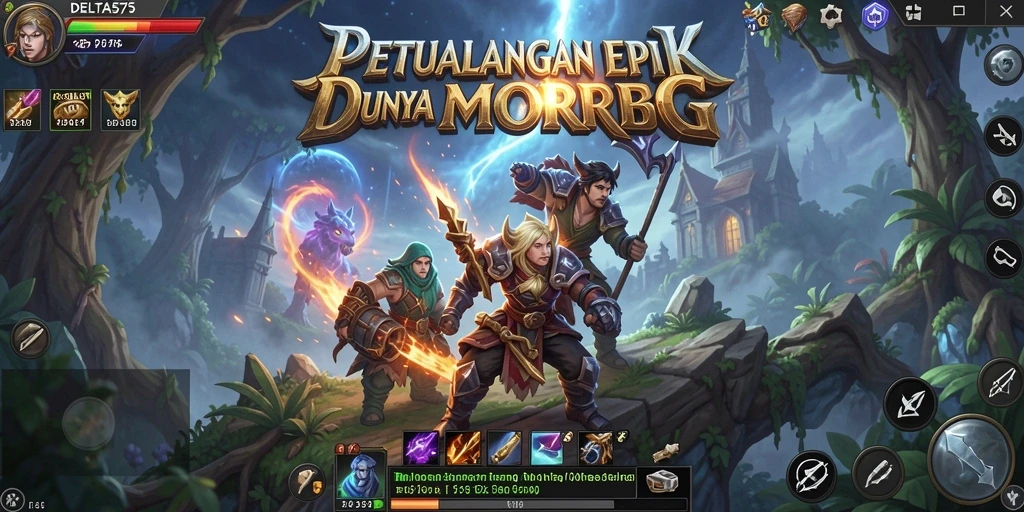 Screenshot menunjukkan aksi seru dalam gameplay DELTA575 di dunia MMORPG.