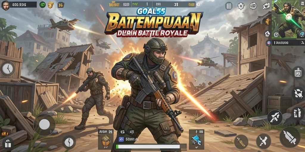 Tampilan gameplay seru dan mendebarkan di GOAL55 Battle Royale.