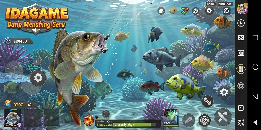 Tampilan gameplay IDAGAME yang seru saat memancing ikan.