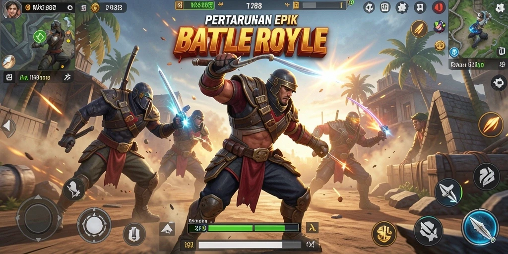 Screenshot utama NX888 menampilkan pertarungan mendebarkan di pulau terpencil.