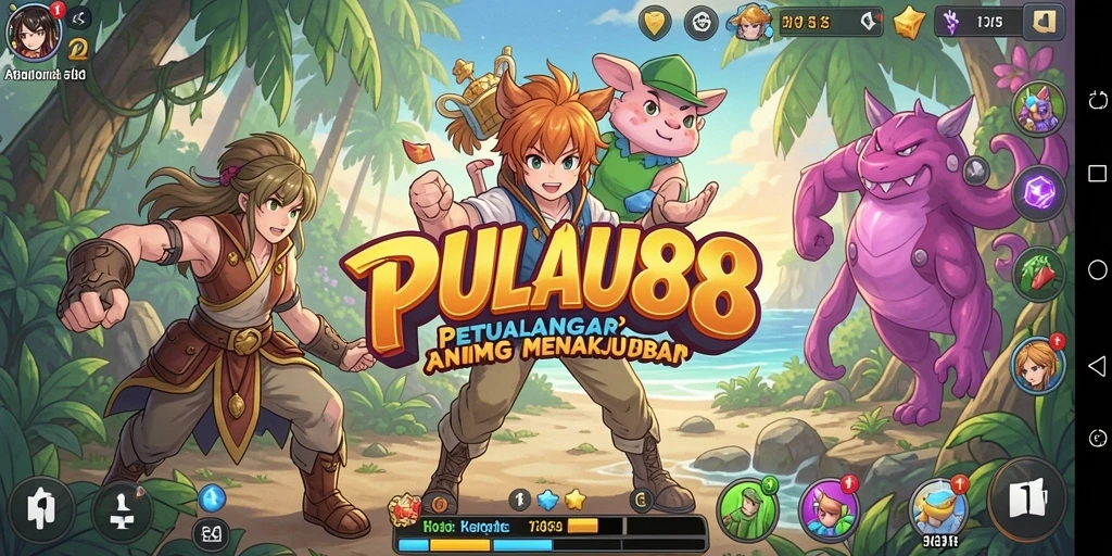 Screenshot gameplay PULAU88 dengan aksi karakter anime yang seru.