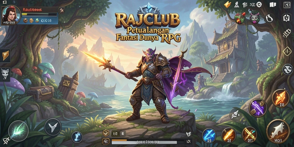 Screenshot utama RAJACLUB menunjukkan pertarungan dinamis dan grafik RPG yang menakjubkan.