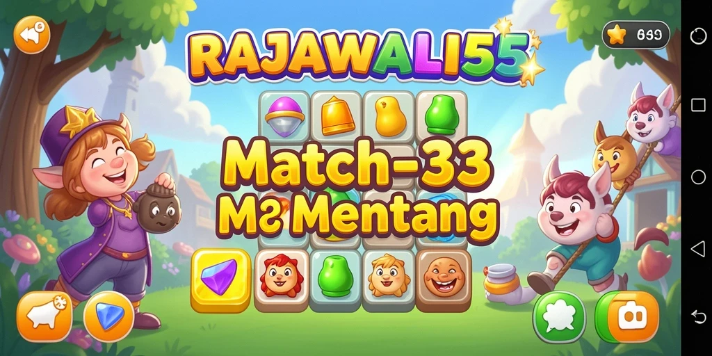 Tampilan gameplay seru dalam RAJAWALI55, menampilkan tantangan Match-3 yang menarik.