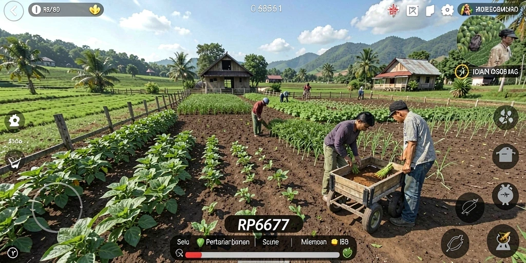 Tampilan gameplay seru di RP6677 dengan aktivitas pertanian.