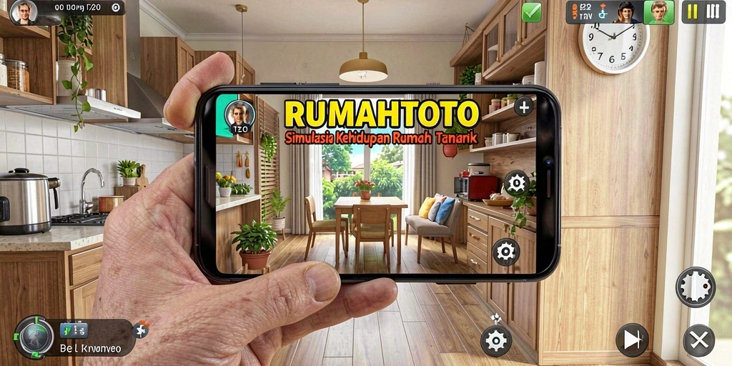 Tampilan menarik dari gameplay RUMAHTOTO yang menggambarkan simulasi kehidupan rumah tangga.