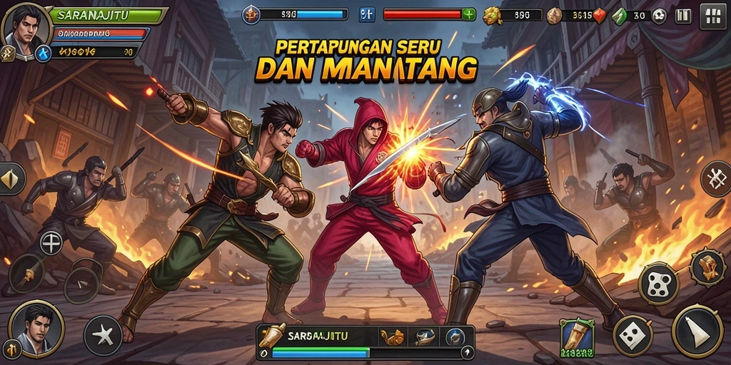 Tampilan gameplay yang mendebarkan dari SARANAJITU yang penuh aksi.