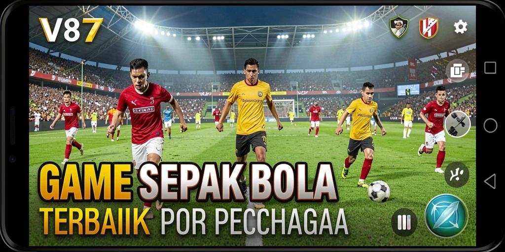 Tangkapan layar V87 yang menunjukkan aksi pertandingan sepak bola yang mendebarkan.