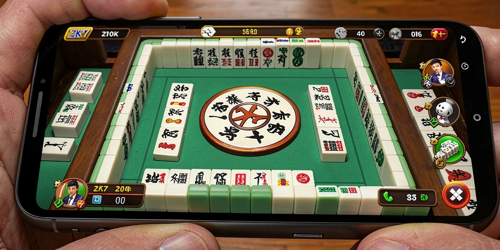 Screenshot gameplay ZK7 menampilkan suasana permainan Mahjong yang seru.